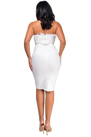 Chic Backless Sleeveless Dress with Feather Accents and Slim-Fit Design