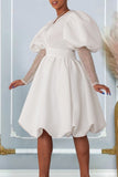 Elegant V-Neck Dress with Statement Puffy Sleeves