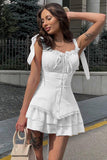 Elegant Pleated Waist Peplum Dress with Tape-Back Design