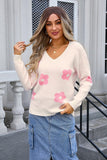 Floral V-Neck Long Sleeve Knit Top