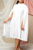 Chic Plus Size Pleated Bat-Sleeve Cape Dress for Effortless Elegance
