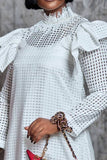 Chic Hollow-Out Long Sleeve Blouse and Halter Skirt Two-Piece Ensemble