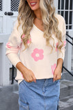 Floral V-Neck Long Sleeve Knit Top
