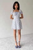 Floral Elegance Dress with Puffed Sleeves