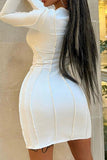 Elegant Solid Color Long-Sleeved Bodycon Dress