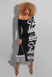 Vibrant Patchwork Plus Size Dress with Note Print