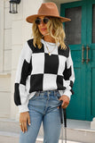 Plaid Striped Long Sleeve Sweater for Women