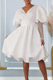 Elegant V-Neck Dress with Statement Puffy Sleeves