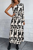 Chic Long-Sleeved Dress with Asymmetrical Shoulders