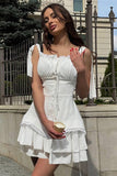 Elegant Pleated Waist Peplum Dress with Tape-Back Design