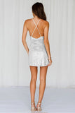 Chic V-Neck Halter Dress with Fringe Sequins and Feather Accents