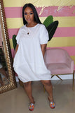 Plus Size Women's Bubble Skirt T-Shirt Dress with Lantern Sleeves