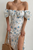 Romantic Puff Sleeve Bodycon Dress with Chic Split Design