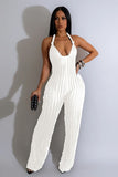 Chic Backless Deep V-Neck Pleated Halter Rompers in Solid Colors
