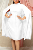 Chic Plus Size Pleated Bat-Sleeve Cape Dress for Effortless Elegance