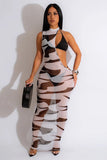 Leopard Print Irregular Cut Gauze Dress Trio Set