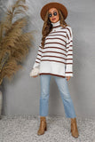 Chic Turtle Neck Striped Loose-Fit Long Sleeve Sweater