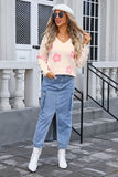 Floral V-Neck Long Sleeve Knit Top