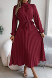 Elegant Floral Long Sleeve Dress with Lace-Up Square Collar