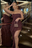 Dazzling Backless Fringe Dress with High Split