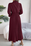 Lapel Button Pleated Skirt with Long Sleeve Design