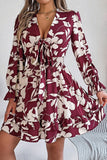 Lace-Up Elegant Long-Sleeve Dress with Nature-Inspired Wooden Ear Details