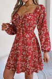 Floral Long Sleeve Dress with Lace Up Square Neckline