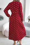 Chic Crossed V-Neck Pleated Dress with Contrasting Polka Dots