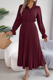 Lapel Button Pleated Skirt with Long Sleeve Design