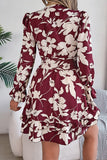 Lace-Up Elegant Long-Sleeve Dress with Nature-Inspired Wooden Ear Details