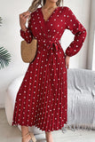 Chic Crossed V-Neck Pleated Dress with Contrasting Polka Dots