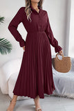 Lapel Button Pleated Skirt with Long Sleeve Design