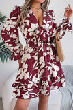Lace-Up Elegant Long-Sleeve Dress with Nature-Inspired Wooden Ear Details