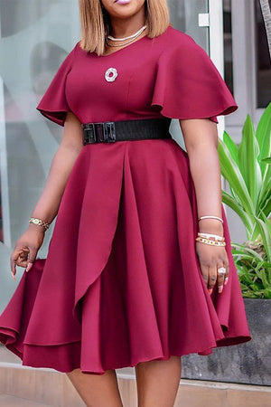 Chic Plus-Size Flared Sleeve Dress in Solid Colors