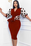 PATCHWORK POLKA DOT PUFF SLEEVE KNIT DRESS