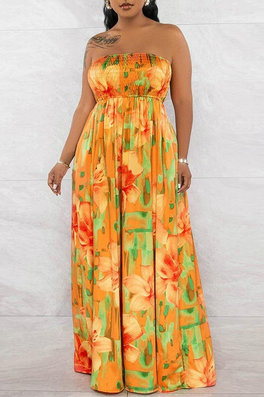 Chic Yellow Slim-Fit Printed Top with Elegant Wide-Leg Jumpsuit