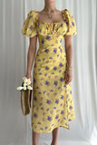 Romantic Puff Sleeve Bodycon Dress with Chic Split Design