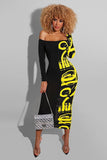 Vibrant Patchwork Plus Size Dress with Note Print