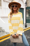 Chic Striped Puff Sleeve Sweaters with Round Neck