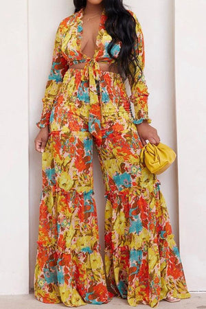 Vintage Glamour Long-Sleeved Strapless Bell Bottoms Two-Piece Ensemble