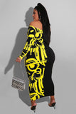Vibrant Patchwork Plus Size Dress with Note Print