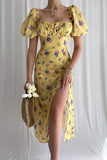 Romantic Puff Sleeve Bodycon Dress with Chic Split Design