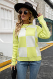 Plaid Knit Long Sleeve Sweater with Round Neck