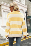 Chic Striped Puff Sleeve Sweaters with Round Neck