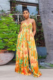 Chic Yellow Slim-Fit Printed Top with Elegant Wide-Leg Jumpsuit