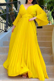 Chic V-Neck Pleated Swing Dress