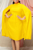 Chic Plus Size Pleated Bat-Sleeve Cape Dress for Effortless Elegance