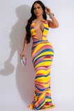 Exquisite Colorful Sleeveless Deep V Neck Halter Dress