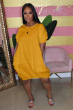 Plus Size Women's Bubble Skirt T-Shirt Dress with Lantern Sleeves