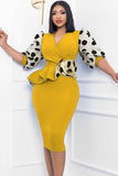 PATCHWORK POLKA DOT PUFF SLEEVE KNIT DRESS